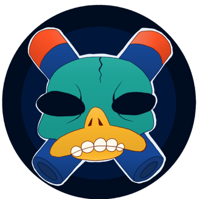 A cartoon platypus skull and cross-nerf-darts reminiscent of Perry the Platypus from "Phineas and Ferb"