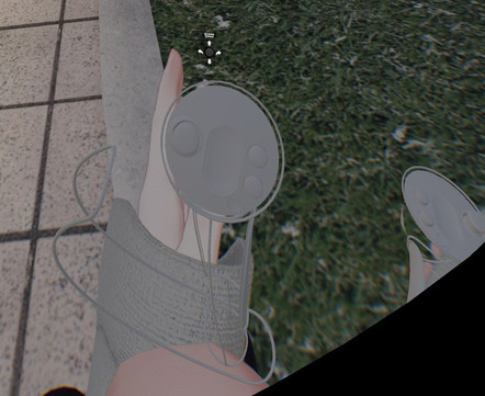 VRChatのスクリーンショット。なぜか透明のコンローラーが出続ける症状がある。
